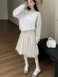 Ebbgo  Oversize Sweatshirts Women Grey Chic Casual New All Match 2024 Polka Dots Maxi Skirts Daily Office Lady Spring