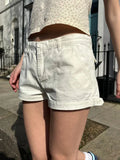 Ebbgo  American Vintage White Denim Shorts Summer High Waist Pockets Straigth Short Y2k Jeans Woman Streetwear Fashion All-match Pant