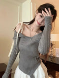 Ebbgo  -  Chic Sweater Women Off Shouler Slim Fashion Long Sleeves Knit Pullover Female Soft Solid Korean Lace-up Spring Top Lady