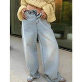 Ebbgo  Blue Jeans Women High Waist American Plus Size Wide Leg Pants Vintage Straight Baggy Casual Denim Trousers Mom Oversize Pants