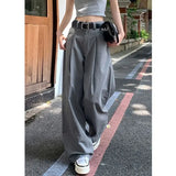 Ebbgo  -  Gray Vintage Suit Pants for Women Oversized Elegant Korean Fashion Slack Classic Trousers Office Ladies Palazzo Loose