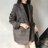 Ebbgo  New  Plaid Double Breasted Pockets Formal Jackets Checkered Winter Spring Women's Blazers Outerwear Tops