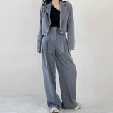 Ebbgo  -  Women Office Suit Two-Piece Pantsuit Elegant Blazer Female Set Casual Loose Pants Jacket Work Clothes