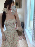 Ebbgo  Y2k 2000s Bodycon Slim Summer Elegant Vintage Floral Midi Dress Women Beach Style Strap Dress Even Party Korean Fashion Clothing