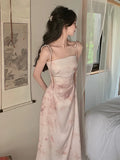 Ebbgo  Sexy Satin Midi Dress Women Spaghetti Strap Backless Summer Holiday Slim Vintage Wedding Prom Robe One Piece Vestidos Mujer New