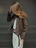 Ebbgo  Retro Leopard Short Bomber Jacket Coat Women Casual Lapel Single Breasted Short Cropped Elegant Winter Warm Outwear Jackets 2024