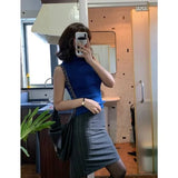 Ebbgo Elegant Vintage Gray Plaid Skirt for Women Y2k Grunge High Waist Bodycon Skirts 2024 Spring New Slim Fit Faldas Mujer