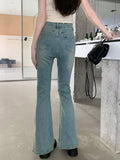 Ebbgo  Vintage High Waist Slim Fit Stretch Jeans Women 2024 Spring Summer Korean Fashion Y2k Denim Casual Split Flare Pants