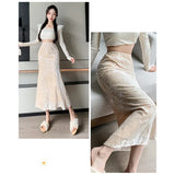 Ebbgo  Sequins Long Skirt Women Autumn New Fashion High Waisted Shiny Trumpet Skirts Vintage Elegant Solid Ruffles Skirt