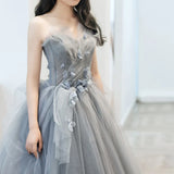 Ebbgo  -  Elegant Gown Evening Dress Long Art Exam Vocal Music Host Pettiskirt Costume Grey Dresses HJ2203