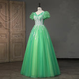 Ebbgo  -  Green dinner dress party evening gown floral  ball gown Banquet h776