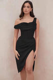 Ebbgo  -  High Quality Satin Bodycon Dress Elegant Women Party Dress Red Off The Shoulder Sexy Dress Celebrity Evening Night Dresses