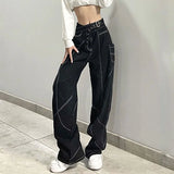 Ebbgo  Black High Waist Women Jeans Blue American Fashion Vintage Streetwear Y2K Wide Leg Jean 2024 Female Trouser Baggy Denim Pants