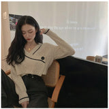 Ebbgo  -  V-neck Sweater Outerwear for Women New Autumn and Winter Design Sense One Button Knit cardigan