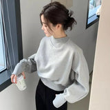 Ebbgo  Chic Batwing Sleeve Cropped Sweatshirts Women Solid Elegant Pullover Top Casual Autumn Round Neck Korean Fashion Hoodie