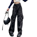 Ebbgo  -  American Style Retro Overalls Women's Spring High Waist Slim Straight Casual Pants Loose Wide Leg Long Pants