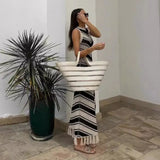 Ebbgo  -  Striped Knitted Beach Dress Women Fashion Tassel Slim Long Dresses Summer Sleeveless Bohemian Holiday Dress Beachwear