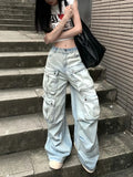 Ebbgo  Oversized Street Denim Wide Leg Pants 2024 Autumn New High Waist Jeans Y2k E-Girl Multiple Pockets Loose Straight Trousers