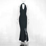 Ebbgo  -  Sexy Black Maxi Dress Women Summer New Backless Sleeveless Halter Split Dress Simple Solid Fashion Clubwear Elegant Party Dress