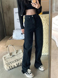 Ebbgo  Black Pants Women Denim New Split Straight Loose Wide Leg  Slim Casual Office Lady All Match Streetwear Jeans