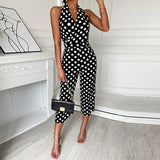 Ebbgo  -  Women Sexy Sleeveless Halter Slim Jumpsuit Fashion Retro Dot Print Backless Party Overalls Playsuit Elegant Office Lady Rompers