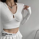 Ebbgo   Sexy Long Sleeve T Shirt Streetwear Y2k Clothes Knit Crop Top Korean Fashion Spring Autumn Short Skinny Tshirt