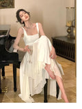 Ebbgo  -  French Elegant Ruffles Midi Ladies Dresses Summer New Party Fashion Sundress Birthday Women Clothes