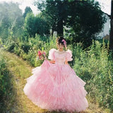 Ebbgo  -  Retro Dream 1980s Vintage Wedding Dress China Hong Kong Style Pink Puffed Sleeve Skirt Lovely