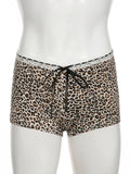 Ebbgo  -  Sexy Slim Leopard Printed Lace Trim Shorts Casual Bandage Low-Waisted Shorts Women Summer Fashion Streetwear Ladies