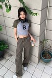 Ebbgo  -  High Waist Drawstring Overalls Straight Casual Pants Spring Vintage Wide Leg Pants Pants Skinny Pants Children