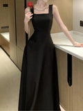 Ebbgo  -  Black Backless Wedding Party Long Dress Elegant Square Neck A-line Graduation Dresses Women Summer Y2K Clothes Female Vestidos