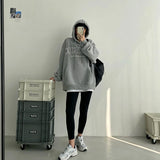 Ebbgo  American Nostalgic Baggy Pullover Fashion Letter Printing Fleece Thicken Sweatshirt Casual Lazy Raglan Sleeves Drawstring Hoodie