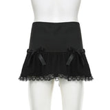 Ebbgo  -   Gothic Black Skirt Women Y2K Lace Patchwork Crossed Lace-up Sexy High Waist Extreme Mini Skirt Fairy Grunge Streetwear