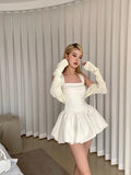 Ebbgo  Korean style Summer Elegant Ballet Mini Dress Sexy Hot Sweet Y2k A-line Dress Women French Retro High Waist Fashion Dress