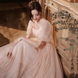 Ebbgo  -  Dinner Dresses Pink  for prom gown formal Banquet Evening Dress Female puff sleeve L0776