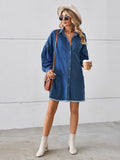 Ebbgo   Lantern Sleeve Oversized Denim Dress Women 2024 Spring Pockets Casual Single Breasted Raw Hem Streetwear Mini Dresses