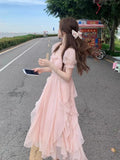 Ebbgo  -  Summer Chiffon Fairy Dress Women Solid Elegant Party Midi Dress Female Casual Korean Fashion Designer One Piece Dress New