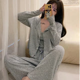 Ebbgo  3PC Winter Pajamas Suit Spring Nightwear Home Clothes Casual Pyjamas Sleep Set Long Sleeve Women Sleepwear PJS Lingerie