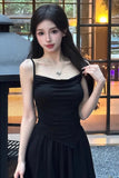 Ebbgo  Sweet Irregular Sling Vest Pleated Skirt Cardigan Three Piece Set Women Spicy Shirring Collarbone College Solid Slim Spring Suit