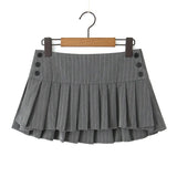 Ebbgo    Vintage Y2k Striped Pleated Skirt Women Sexy Preppy Style Low Waist Button Slim A-line Micro Mini Skirt Streetwear