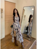 Ebbgo  2024 Butterfly Printed Dress Floral Irregular Split Dresses Early Spring Dresses Sexy Elegant Fairy Dresses For Women