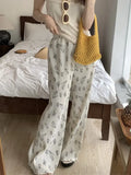 Ebbgo  Women Floral Pants Loose Chic Wide Leg Summer Office Lady Slim  Daily Straight New All Match Streetwear Printed