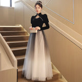 Ebbgo  -  Prom Dress Evening dresses Dinner Party Long Sleeve Black Banquet Elegant gala cocktail graduation ball gown H281