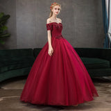 Ebbgo  -  Burgundy Ball gown dinner dresses gala lace off shoulder red luxury Solo evening dress Beauty fashion H256