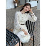 Ebbgo  -  Elegant Korean Fashion Mini Dress y2k Autumn Ladies Aesthetic Lace Long-sleeved Dresses Fashion Temperament Dress