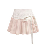 Ebbgo  Y2K Hot Girl Pink Sweet Bow Lace Stitching Cake Skirts Female Spring Summer New Sexy Cute Slim Fit Mini Skirt Preppy Style Skirt