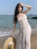 Ebbgo   Summer Resort Style Strap Fairy Fluttering Long Instant Sense Backless Sexy Dress Lady Casual Holiday Beach Long Dress