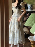 Ebbgo  -  Summer New Floral Chiffon Ruffles Midi Dresses for Women French Birthday Party A-line Princess Dress Elegant Prom Robe Vestidos