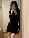 Ebbgo  Japanese V Neck Knitted Women Dress Fashion Sweet Elegant Chic Y2k Aesthetic Dresses Slim Waist Tunic Ruffles Vestido De Mujer