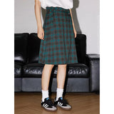 Ebbgo  Plaid high waist slim mid-length pleated skirt show thin college style high waist a-line skirt